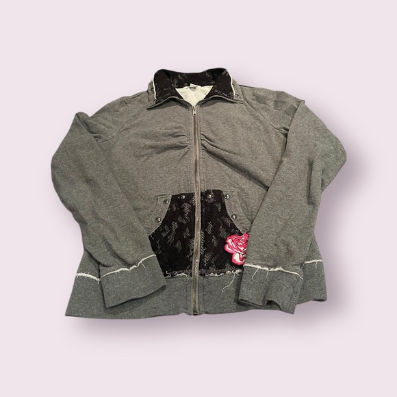 Women's Boston Proper Gray Women's Jacket with Lace And Rose Detail Medium - Picture 1 of 10